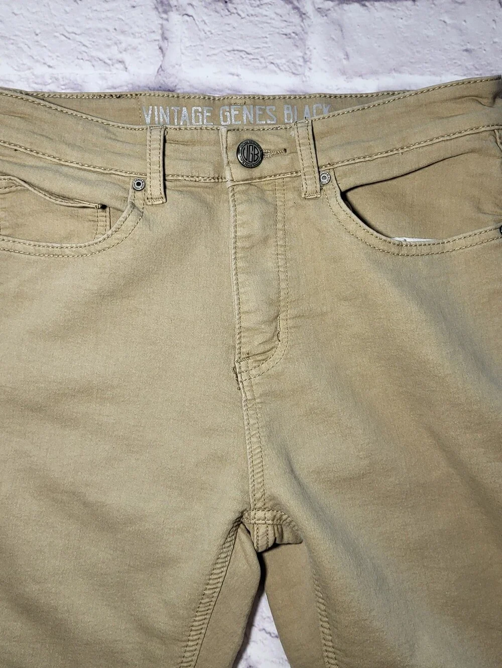 VGB Vintage Genes Black Mens Comfort Jeans Khaki Tan 30x32 Stretchy Terry Denim